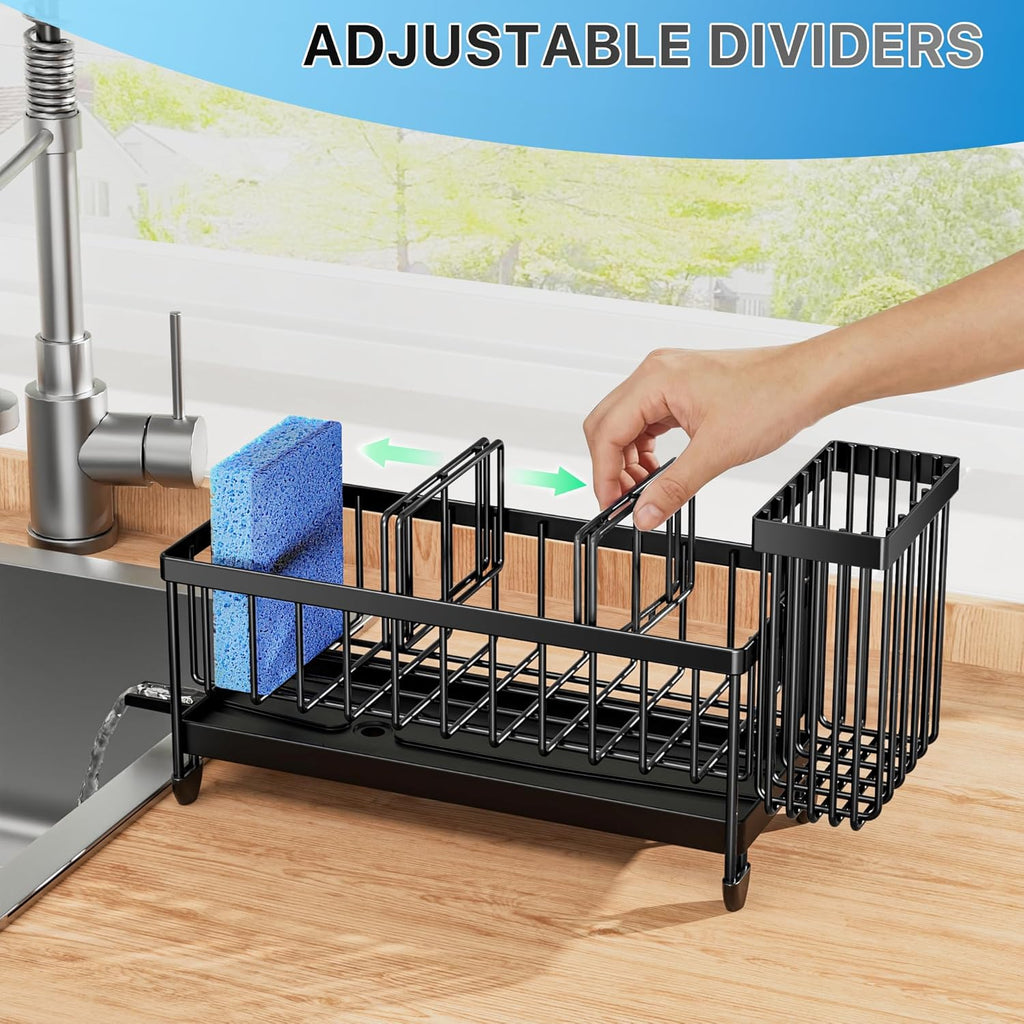 Kitchen Sink Organizer with High Brush Holder - 9.25" Black Caddy