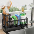 Kitchen Sink Organizer with High Brush Holder - 9.25" Black Caddy