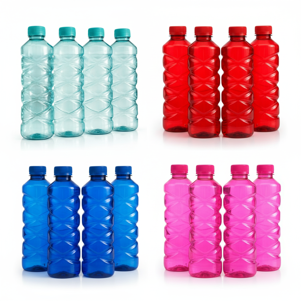 Pack of 4 Clear Plastic Water Bottles for Fridge – Protein Shaker & Sports Bottles with Lid | BPA-Free Transparent Drinking Bottles for Gym, School, College, Travel & Outdoor Activities