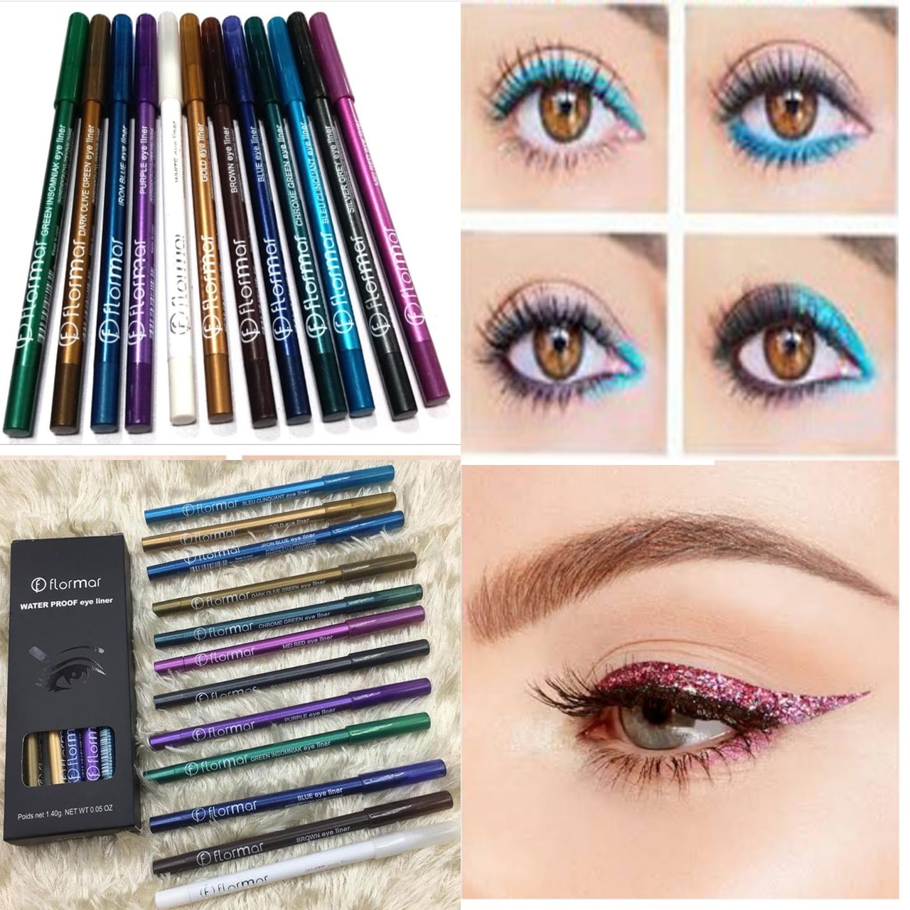 Flormar Glitter Lip & Eye Liner Pencils – Waterproof, Long-Lasting Shimmer Colors  Pack of 12